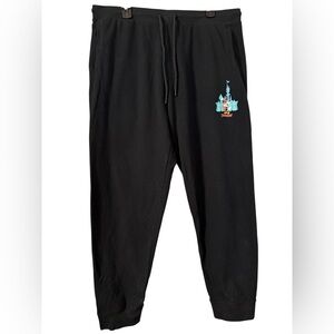 Disney Black Joggers with Turquoise Castle & Character Print